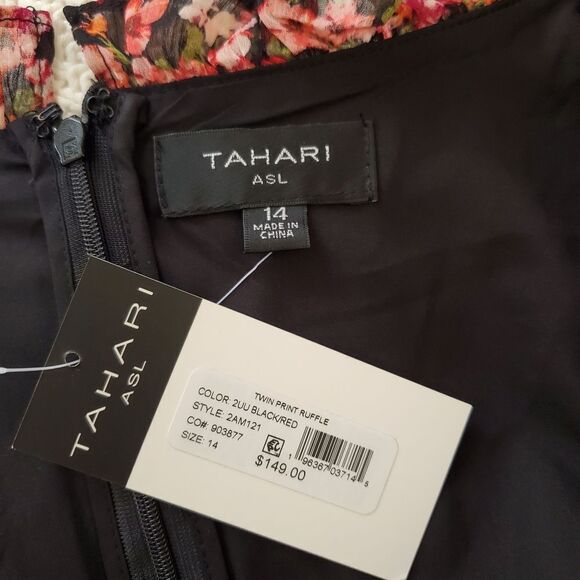 Tahari ASL Twin-Print Ruffle Dress sz 14 - Picture 14 of 16